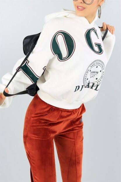 Lovebox Beyaz Baskili Kapusonlu Sweatshirt Trendyol