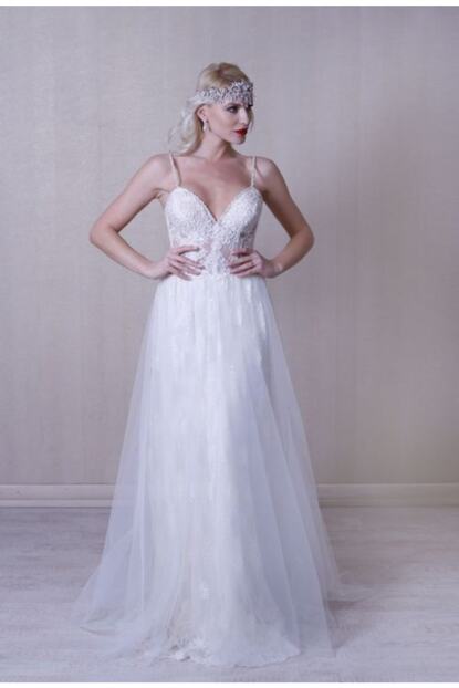 Ladychic Kadin Ekru Ip Askili Helen Dantel Gelinlik Trendyol