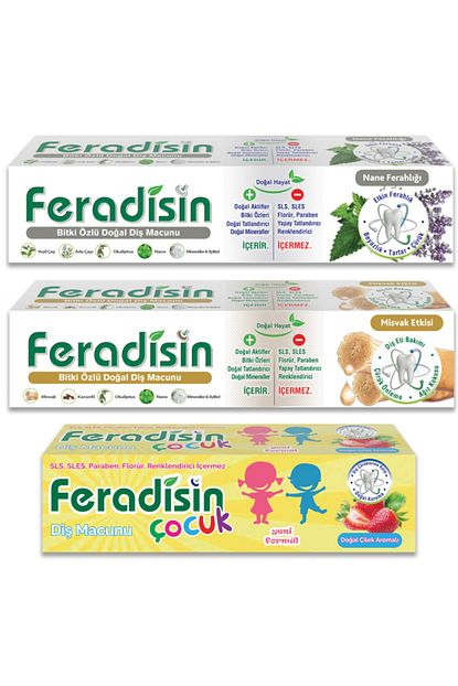 Feradisin 3 Lu Eko Paket Nane Ferahligi Misvak Etkisi Cocuk Bitkisel Dis Macunu 2 Adet 75 Ml 1 Adet 50 Ml Trendyol