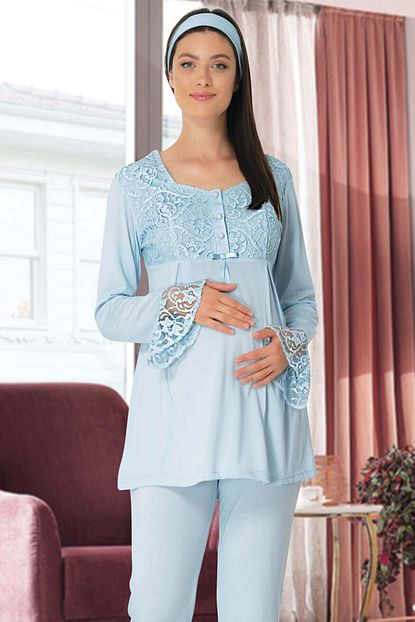 Lohusa Sepeti Kadin Mavi Lohusa Pijama Takimi Trendyol