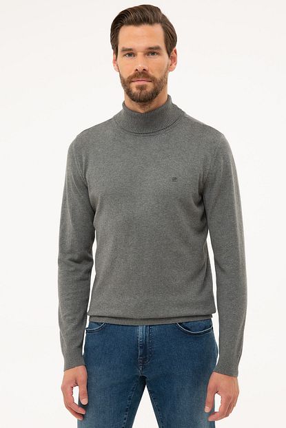 Pierre Cardin Erkek Gri Melanj Slim Fit Tam Balikci Yaka Basic Triko Kazak Trendyol