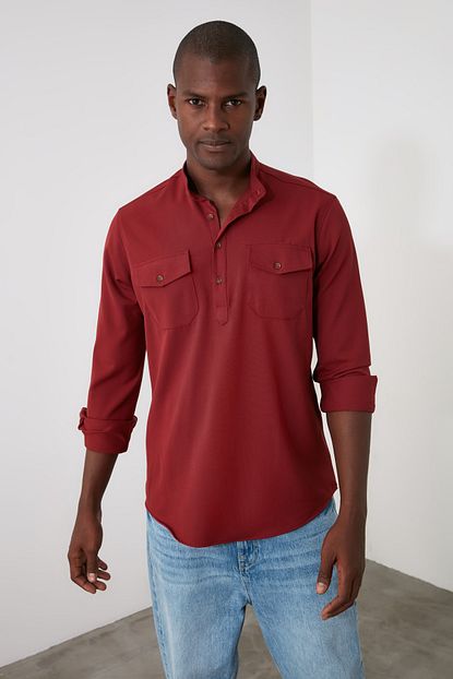 Trendyol Man Bordo Erkek Hakim Yaka Yarim Patli Gomlek Tmnaw21go0732 Trendyol