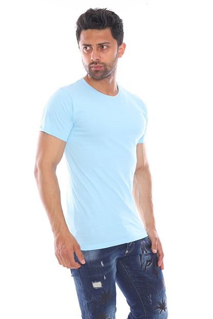 Sedtu Erkek Buz Mavisi Bisiklet Yaka T Shirt Trendyol