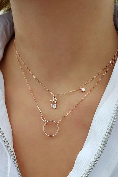 Oseshop Swarovski Tasli Kedi Figurlu Gumus Bayan Kolye Trendyol
