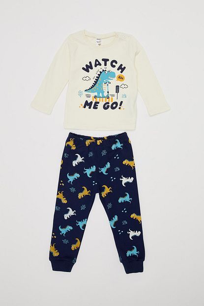Defacto Erkek Bebek Ekru Baskili Pijama Takimi Trendyol