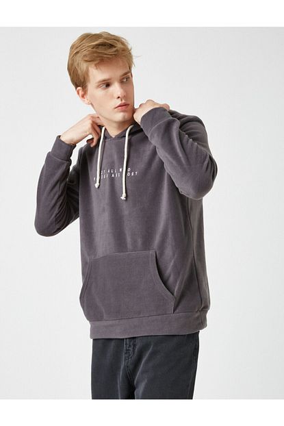 Koton Erkek Gri Kanguru Cepli Yazili Baskili Kapusonlu Sweatshirt Trendyol