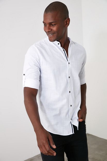 Trendyol Man Beyaz Erkek Basic Hakim Yaka Apoletli Slim Fit Uzun Kollu Gomlek Tmnss20go0188 Trendyol