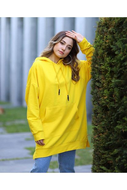 Abanni Kadin Sari Neon Kapusonlu Sweatshirt Trendyol