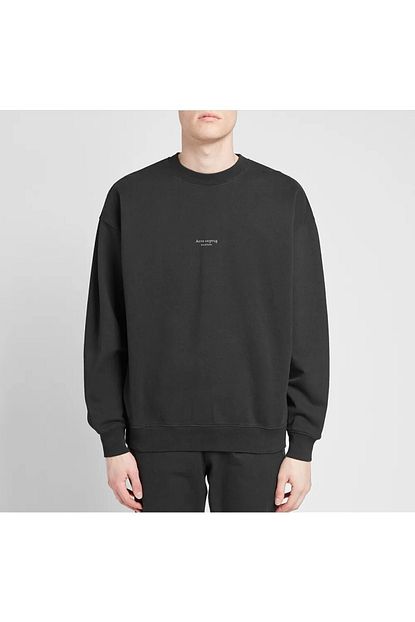 Acne Erkek Siyah Yipranmis Ters Logo Genis Sweatshirt Trendyol
