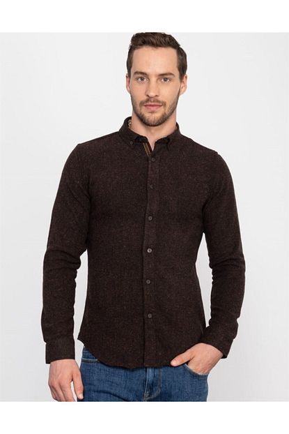 Tudors Erkek Slim Fit Kislik Kahve Erkek Gomlek Trendyol