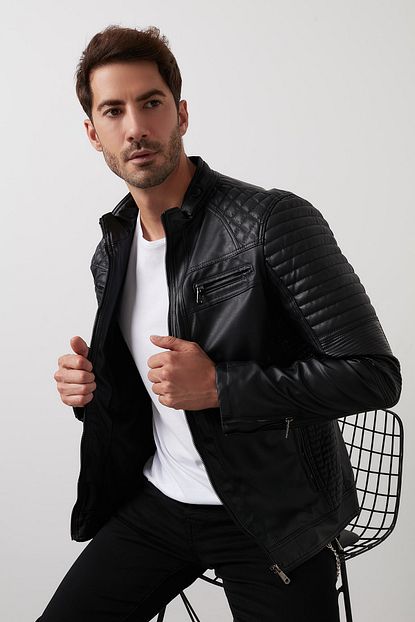 Buratti Slim Fit Dik Yaka Suni Deri Ceket Erkek Deri Ceket 5854003 Trendyol