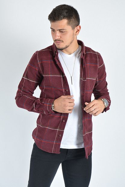 Terapi Men Erkek Slim Fit Kareli Gomlek 20k 4300560 Bordo Trendyol