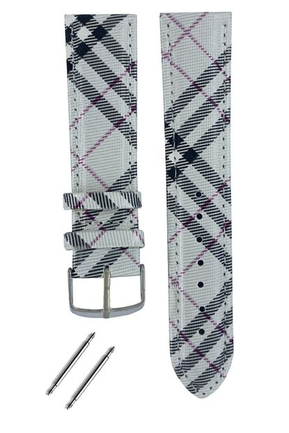 Trendburada 18mm Beyaz Renk Burberry Desenli Deri Saat Kordonu Kayisi Trendyol
