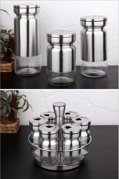 Pinkev 10 Parca Inox Renk Metal Kapli Cam Kavanoz Baharatlik Seti Trendyol