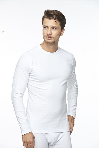 Fsm1453 Erkek Beyaz Likrali Uzun Kollu T Shirt Trendyol