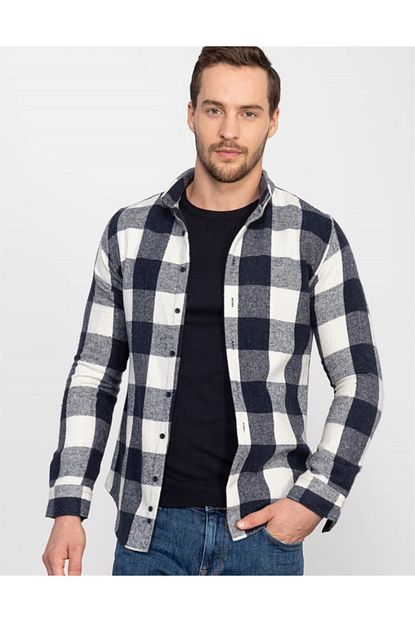 Tudors Erkek Mavi Slim Fit Kareli Kislik Gomlek Trendyol