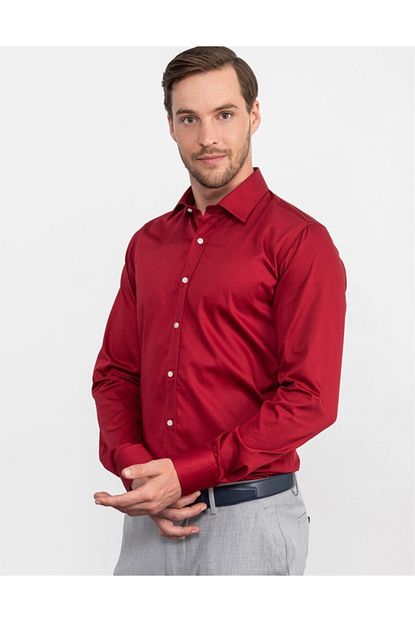 Tudors Slim Fit Duz Kirmizi Erkek Gomlek Trendyol