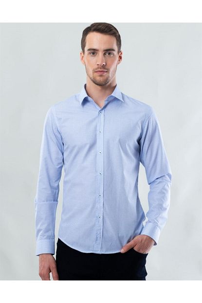 Tudors Slim Fit Mavi Desenli Erkek Gomlek Trendyol