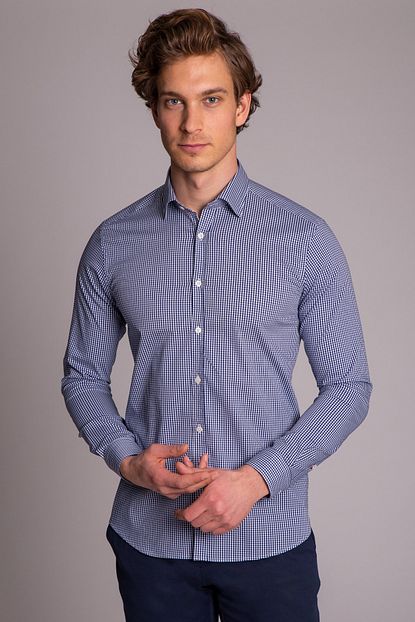 Dufy Lacivert Potikare Ince Pamuklu Erkek Gomlek Ekstra Slim Fit Trendyol