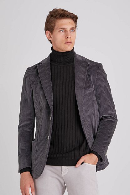 Dufy Antrasit Kadife Fitilli Kumas Pamuk Karisimli Erkek Ceket Slim Fit Trendyol