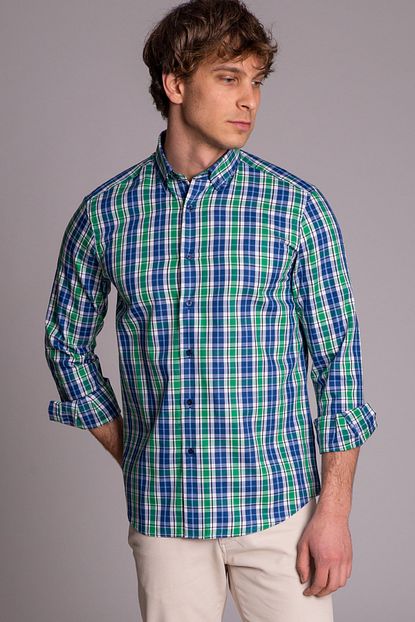 Dufy Yesil Kareli Erkek Gomlek Regular Fit Trendyol