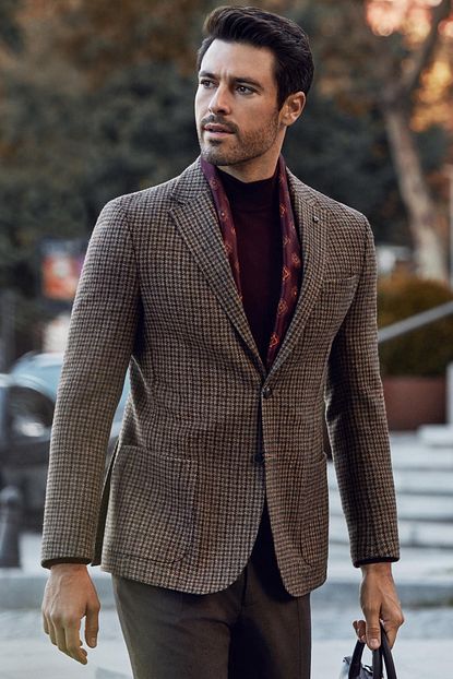Dufy Kahve Ekose Erkek Ceket Galvin Sn Slim Fit Trendyol