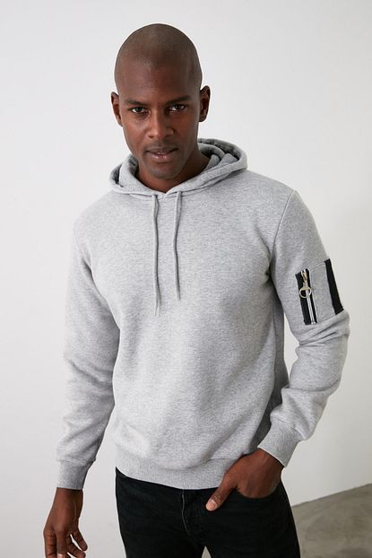 Trendyol Man Gri Erkek Fermuar Detayli Kapusonlu Sweatshirt Tmnaw21sw0765 Trendyol