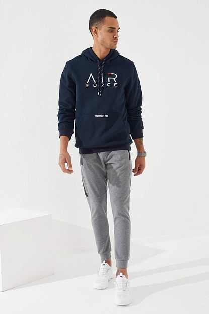 Tommy Life Kapusonlu Air Force Nakisli Lacivert Erkek Sweatshirt Trendyol