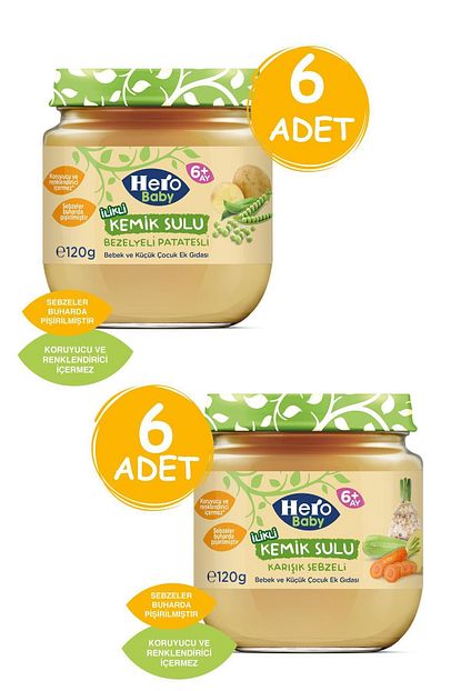 hero baby kemik sulu karisik sebze ve bezelye patates kavanoz mama fiyati yorumlari trendyol