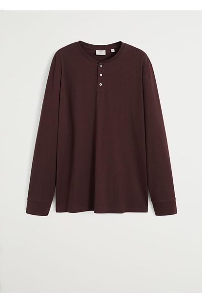Mango Man Erkek Burgonya Rengi Koton Henley Tisort 67002895 Trendyol