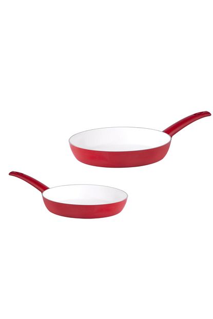 Tac 2 Parca Kirmizi Beyaz Seramik Tava 30 32 Cm Trendyol