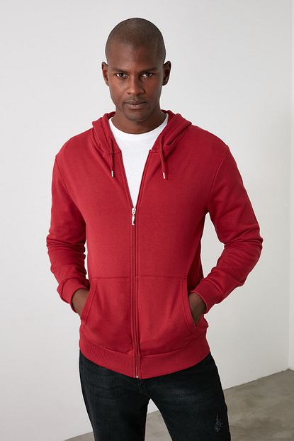 Trendyol Man Bordo Erkek Basic Kapsonlu Fermuarli Sweatshirt Tmnaw20sw0262 Trendyol