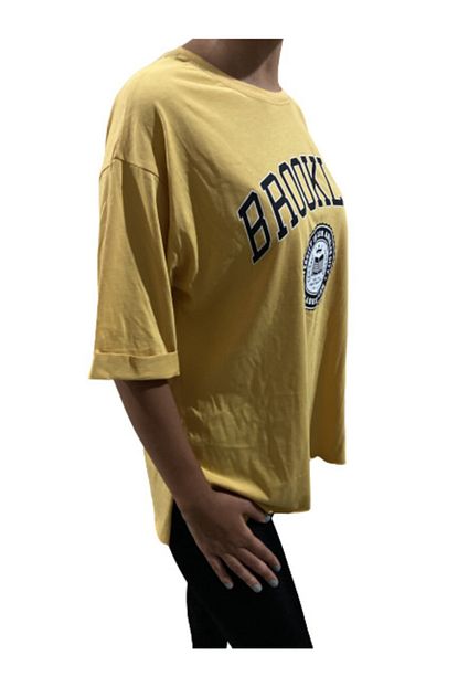 Fresh Kadin Hardal Brooklyn Baskili Fakir Kol T Shirt Trendyol
