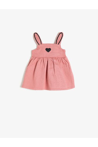 pembe baskili kolsuz basic elbise