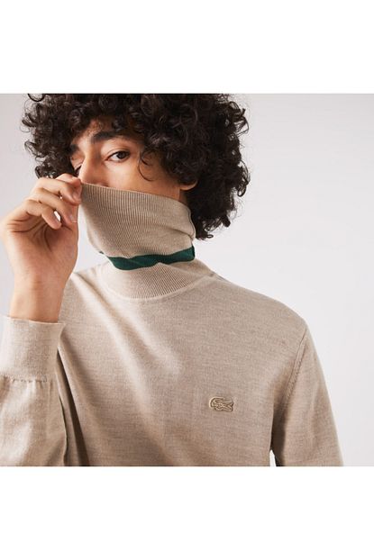 Lacoste Erkek Bej Yun Bogazli Yaka Triko Kazak Ah1959 Trendyol
