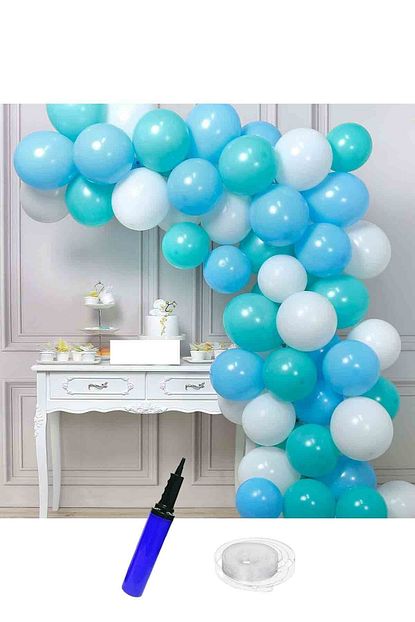 Kullan At Market Beyaz Mint Yesili Acik Mavi Dogum Gunu Balon Zinciri 62 Parca Trendyol