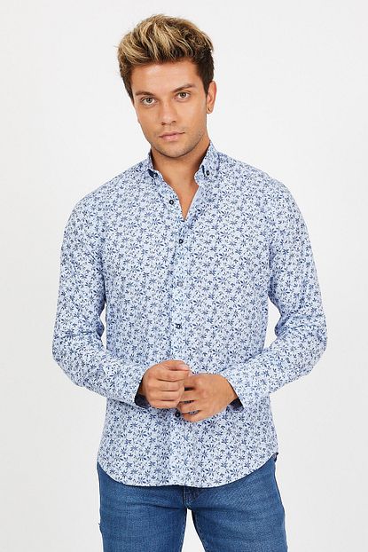 Mc Grado Erkek Mavi Cicekli Slim Fit Gomlek Trendyol