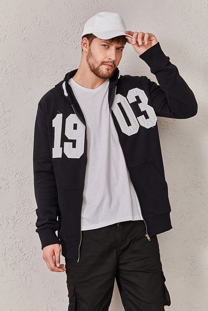 Zafoni Erkek Siyah Nakisli Fermuarli Sweat Trendyol
