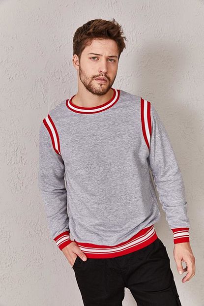 Zafoni Erkek Gri Lastik Detayli Sweat Trendyol