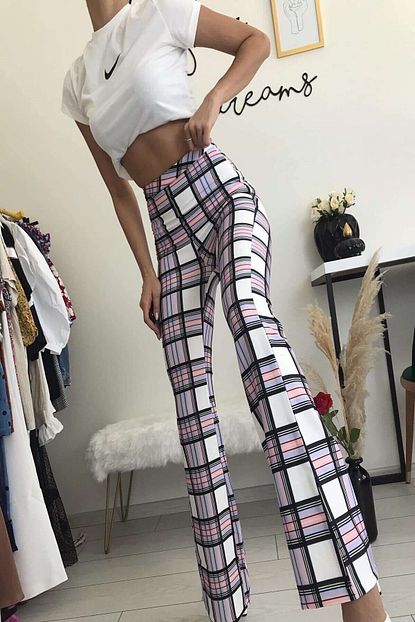 Butikgogirl Kadin Cok Renkli Kareli Pantolon Trendyol