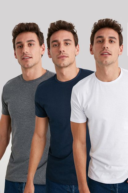 Trendyol Man Cok Renkli Erkek Basic 3 Lu Tek Renk Paket Slim Fit T Shirt Tmnss19bo0006 Trendyol