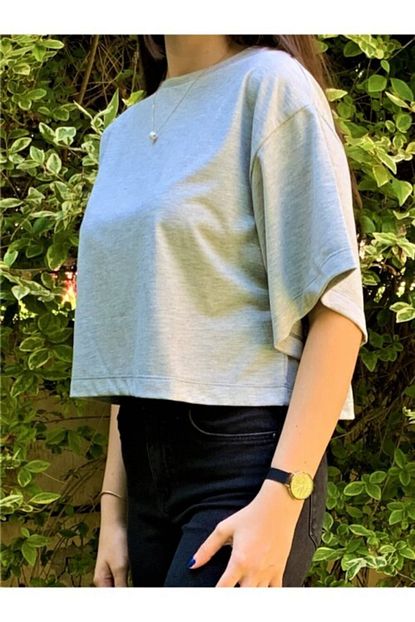 Ayanormcore Aja Kadin Gri Melanj Renk Kircil Simli Crop Tshirt Trendyol