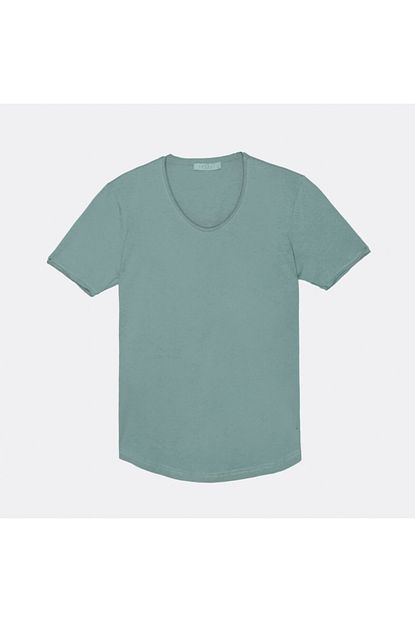 Breezy Erkek Duman Renk Derin Yaka Oval Etek Basic T Shirt 19123 Trendyol