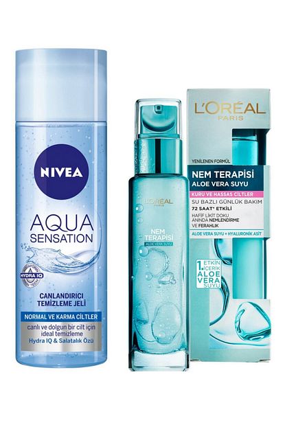 nivea aqua sensation canlandirici temizleme jeli ve loreal aloe vera suyu kuru ve hassas ciltler 70 ml fiyati yorumlari trendyol