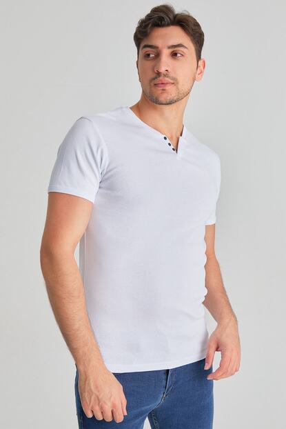 Fulla Moda Erkek Beyaz Yakasi Dugmeli Basic Tshirt Trendyol