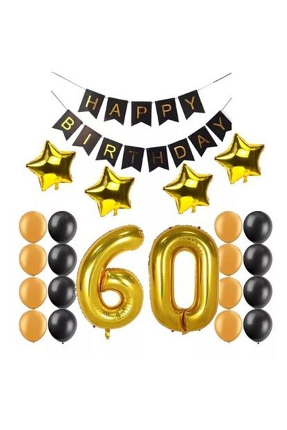 Deniz Party Store 60 Yas Folyo Balon Happy Birthday Banner Yazi Dogum Gunu Seti Parti Seti Trendyol