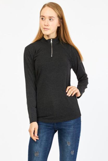 Trendmola Kadin Siyah Bogazli Onden Fermuarli Body Trendyol