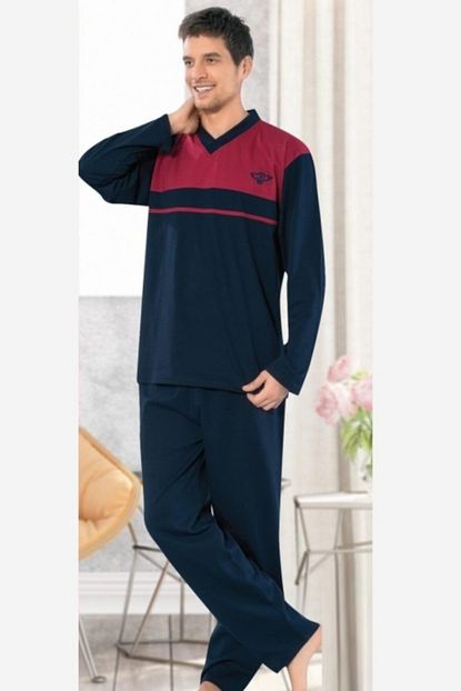 Isilay Erkek Bordo Lacivert Uzun Kollu Pijama Takimi Trendyol