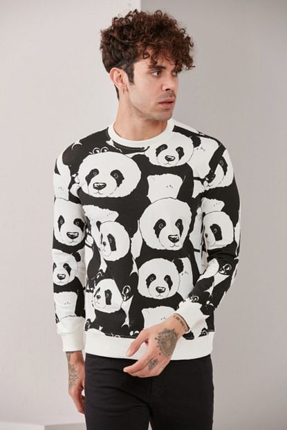 Catspy Erkek Siyah Panda Sweatshirt Trendyol