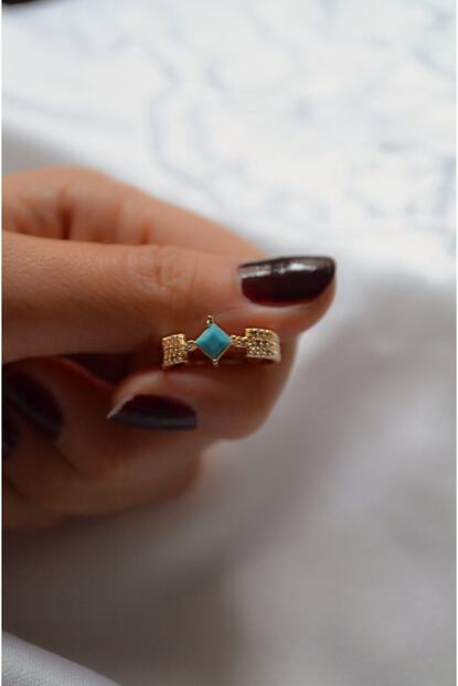 My Joyas Design Mavi Kare Tasli Vintage Yuzuk Trendyol